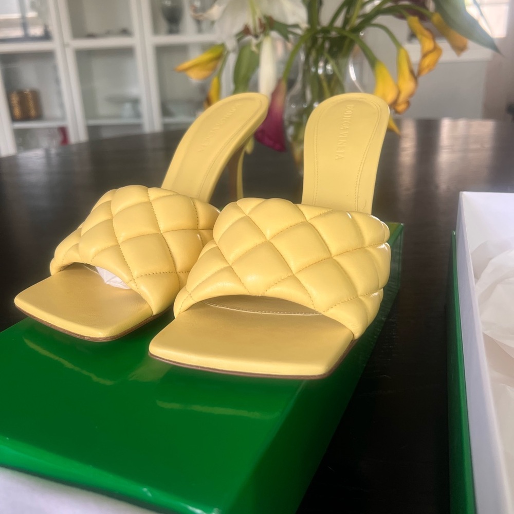 Bottega Veneta Lemon Yellow Padded Slide Sandals - Picture 8 of 11